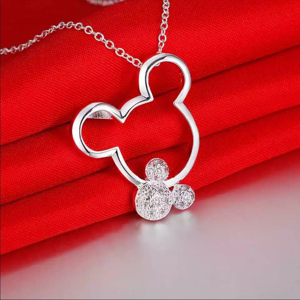 MICKEY 925 Silver Crystal Mickey Necklace with GIFT Box - Picture 1 of 8